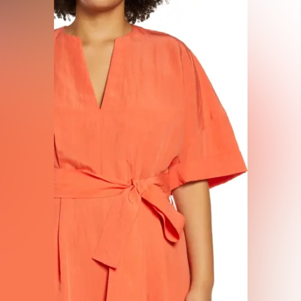 Vince Cuff Sleeve Belted Midi Vibrant Orange dress with Belt Large - Picture 3 of 10